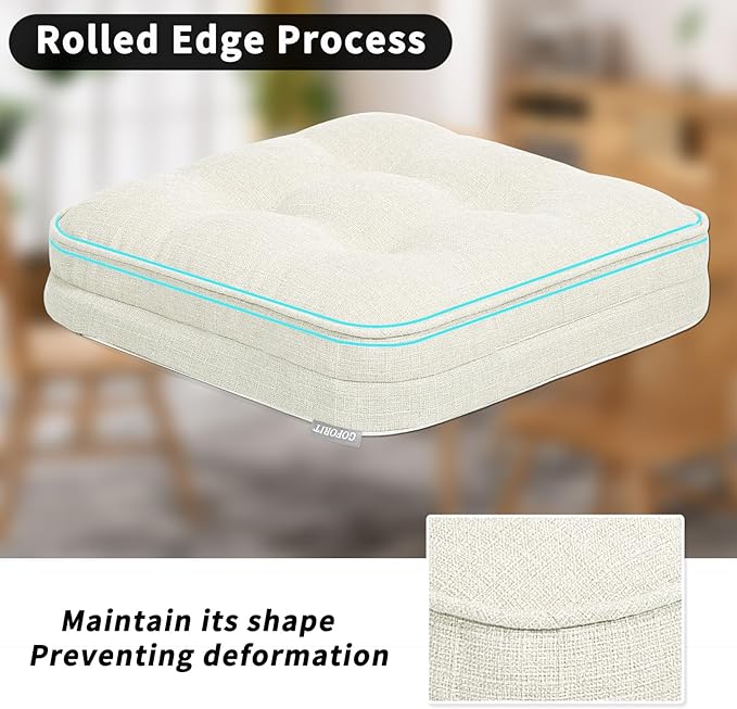 GOFORIT Memory Foam Cushion，Square Seat Cushions for Dining Chairs,Non-Slip Chair Pads with Removable Cover, 16'' x 16'', 2 Pack,Off White