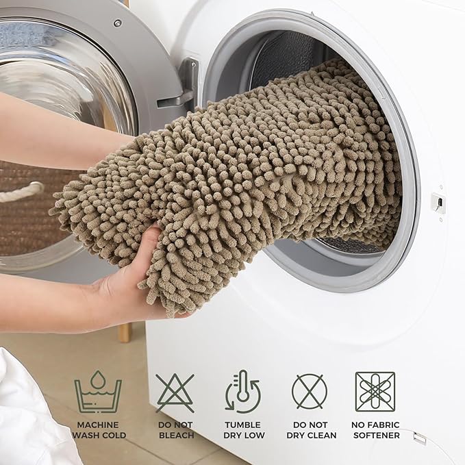 Bcoimo Bathroom Rug Set, Chenille Bathroom Rugs, Absorbent Non Slip Plush Bath Mats, Machine Washable Fast Drying Floor Mats for Tub, Shower, Sink, Vanity