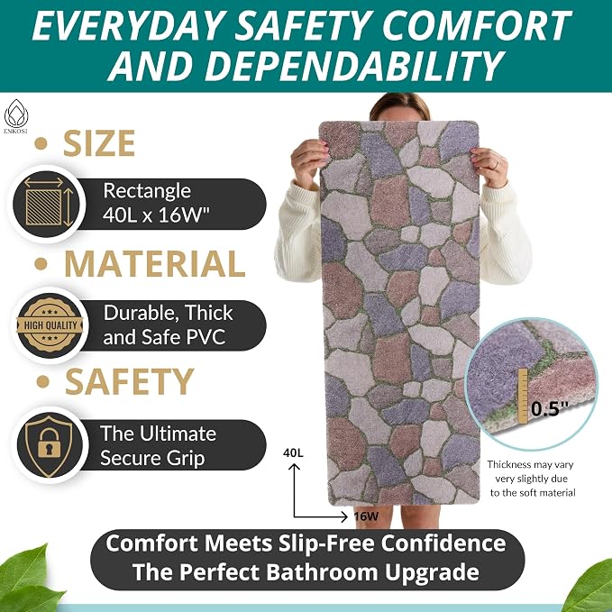 Non Slip Bathtub Mat Shower Mat for Tub - Loofah Bath Mats for Bathroom - 40x16 Bathtub Floor Mat - Textured Anti Slip Bath Mat Without Suction Cups - Secure Mat for Wet Areas (40x16 Stone Path)