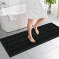 OLANLY Thick Bathroom Runner Rugs 59x20, Absorbent Chenille Striped Bath Rugs, Rubber Backing, Machine Wash Dry, Extra Long Bath Mats for Bathroom Floor, Tub and Shower, Home Decor Accessories, Black