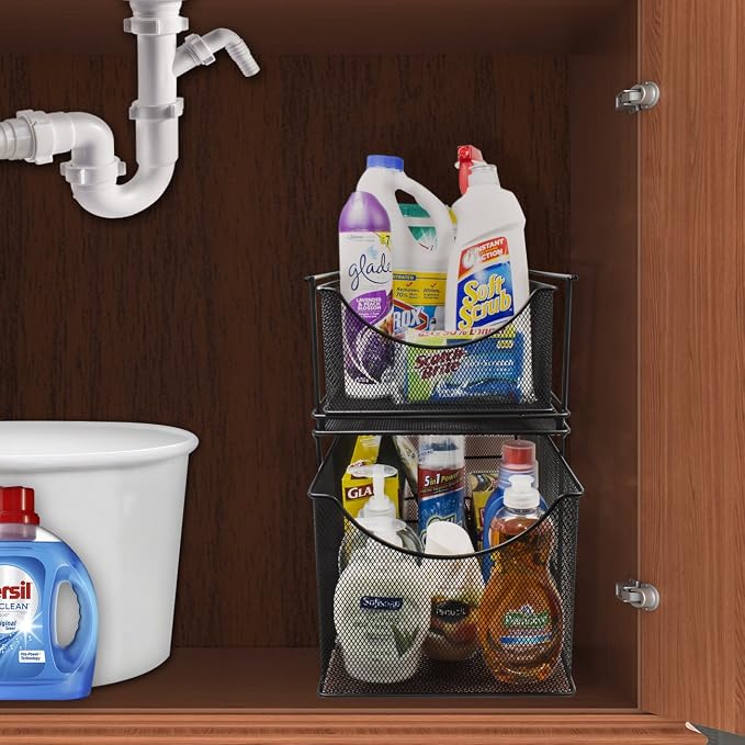 Sorbus® Cabinet Organizer Drawers— Mesh Storage Organizer with Pull Out Drawers—Ideal for Countertop, Cabinet, Pantry, Under the Sink, Desktop and More (Black Bottom Drawer)