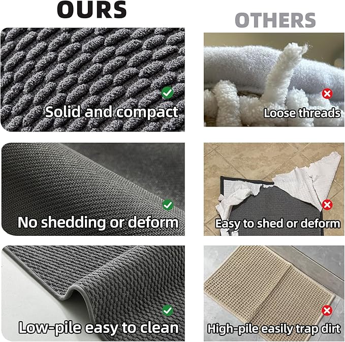 TYUU Large Bathroom Rugs Non Slip Washable Bath Rugs Super Absorbent Bathroom Rug Thin Quick Dry Low Pile Bath Mats, Dark Grey 36"x48"