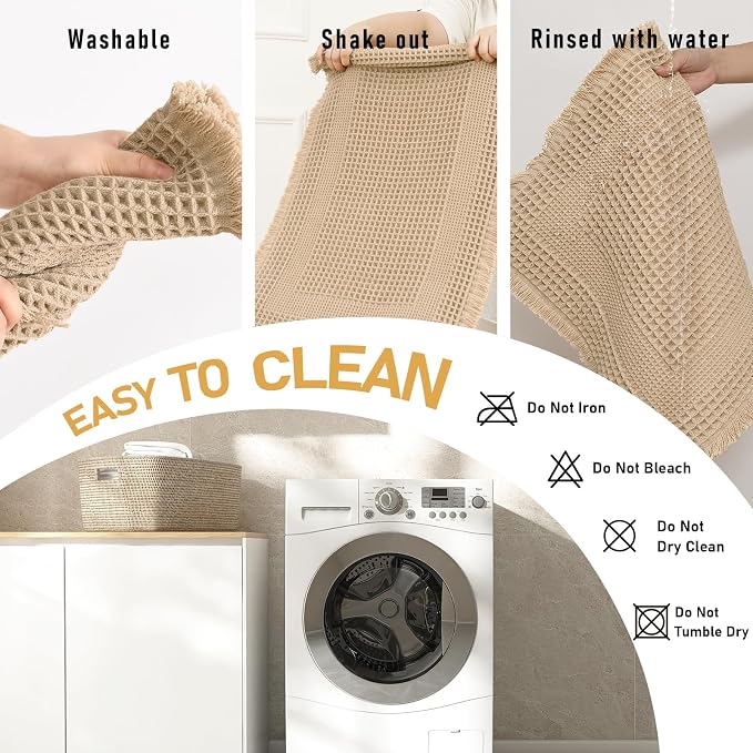 JIUZHEN Waffle Bath Mat Super Absorbent Non Slip Waffle Bath Mats Machine Washable Bathroom Shower Rugs Ultra Soft Boho Bath Rugs for Bathroom, 16" x 24", Loop-Brown
