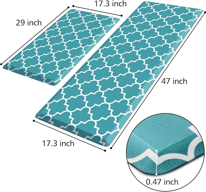 KMAT Kitchen Mat [2 PCS] 0.47inch Cushioned Anti-Fatigue Kitchen Rug, Waterproof Non-Skid Kitchen Mats and Rugs Heavy Duty PVC Ergonomic Comfort Standing Mat for Kitchen, Floor Home, Green