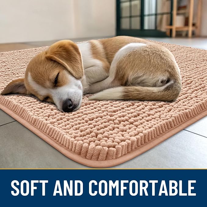 Smiry Dog Door Mat for Muddy Paws 70x24, Absorbent Dirt Trapper, Non-Slip Washable Chenille Entryway Rug for Inside Floor, Peach, Classic Solid