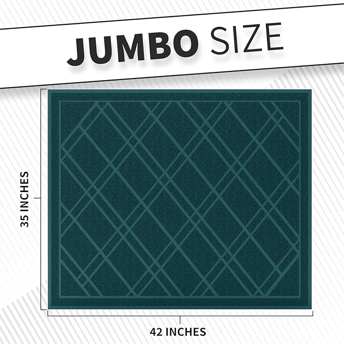 SlipToGrip Universal Door Mat 2-Pack – 42x35 Green Plaid Design – Anti-Slip, Waterproof, Washable Entryway Rug – Durable Indoor/Outdoor Floor Mat for Front Door, Patio, Garage, Kitchen, and More