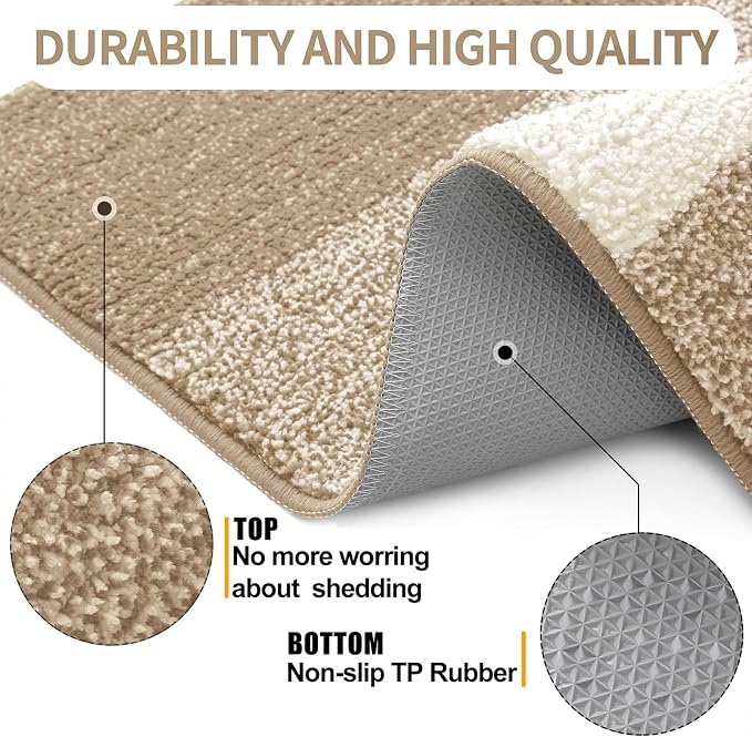 Kitinjoy Indoor Outdoor Door Mat, 48x32 Non-Slip Absorbent Dirt Trapper, Low-Profile Washable Inside Entrance Front Floor Mat, Sturdy Soft Entry Doormats for Entryway, Khaki