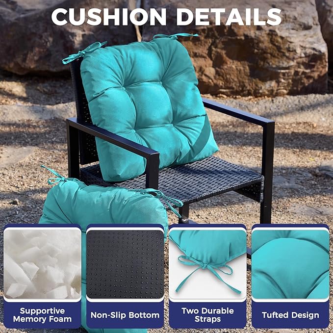 IASEAHK Outdoor Chair Cushions Set of 2, 19" x 19" x 5", Waterproof Outdoor Seat Cushions for Patio Furniture, Fade-Resistant Patio Chair Cushion, Dining Wicker Chair Pads for Porch Garden, Teal
