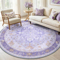 RELEANY Area Rugs Round 6ft Washable Non-Slip, Floral Vintage Distress Medallion Carpet for Living Room Bedroom Dining Room, Light Purple Brown