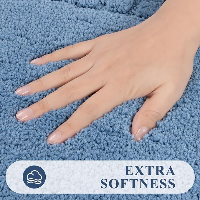 Pauwer Bathroom Rugs Sets 3 Piece Bathroom Shower Rugs with U-Shaped Contour Toilet Mat Absorbent Microfiber Plush Bath Mats Non Slip Bath Rugs Machine Washable Shaggy Bath Mat Set, Blue