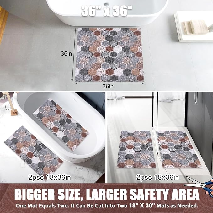 Shower Mat Bathtub Mat Non-Slip - 36x36 Inch, Soft Comfort Bath Mat with Drainage Holes, PVC Loofah Massage Bathmat for Shower, Tub, Bathroom, Wet Areas, Quick Drying