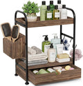Kottwca 2-Tier Bathroom Counter Organizer with Drawer, Wooden Vanity Skincare Storage Shelf with Thickened Metal Frame, Countertop Shelf with Basket & Hooks for Makeup Organization,Dark Brown