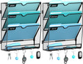 2 Pack 4 Tier Wall File Organizer - Hanging File Organizer with 5 Hooks, Mail Holder Wall Mounted for Papers, Folders, Magazines, Bills, Office&School Organization, Black