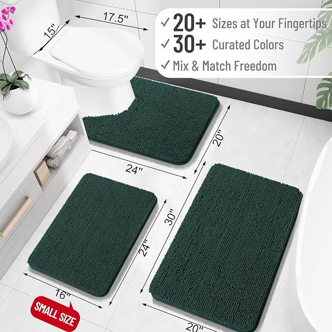 OLANLY Large Bathroom Rugs 50x30, Soft Absorbent Chenille Bath Rugs, Rubber Backing Quick Dry, Machine Washable Bath Mats for Bathroom Floor, Tub and Shower, Home Decor Accessories, Blackish Green