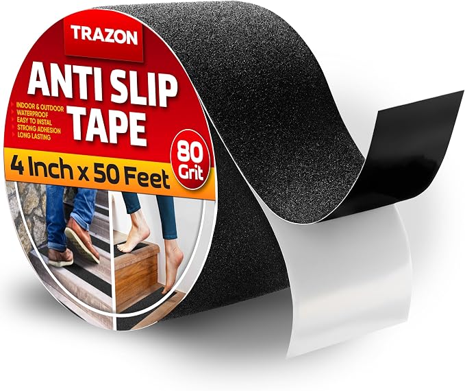 Grip Tape - Heavy Duty Anti Slip Tape for Stairs Outdoor/Indoor Waterproof 4Inch x 50Ft Safety Non Skid Roll for Stair Steps Ramp Traction Tread Staircases Grips Adhesive Non Slip Strips Walk Black