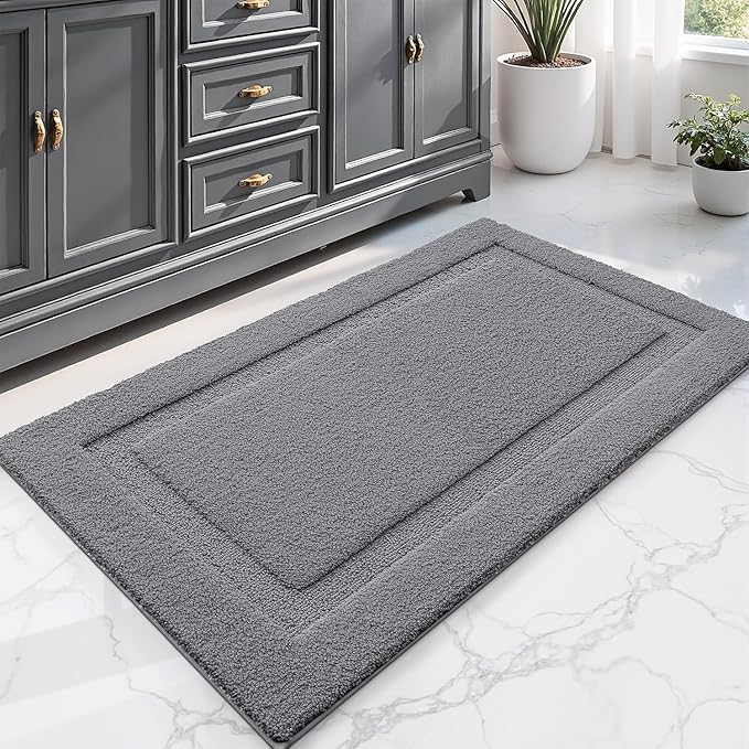 LUMI Large Ultra Soft Bathroom Rugs Non Slip with Rubber Backing, Absorbent Washable Bath Mat Quick Dry, Upgraded Premium Microfiber Plush Carpet for Bathtub and Shower Floor, Dark Grey, 24x43