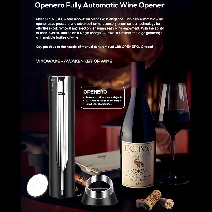Linkstyle.life Electric Wine Opener, Automatic Rechargeable Wine Bottle Opener with Charging Base and Foil Cutter, Premium Metal Corkscrew, Gift for Dad, Wine Gifts for Men, Wine Lovers