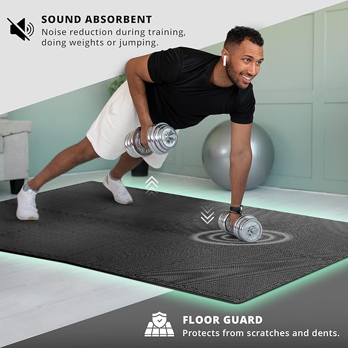 bemaxx Gym Mats Set - 54 pcs EVA Interlocking Foam Floor Tiles (12.6"x12.6"x0.4") 54sqft Protective Gym Flooring Sports Home Workout Exercise Mats Puzzle Garage Fitness Play-Room Pool Treadmill Bike