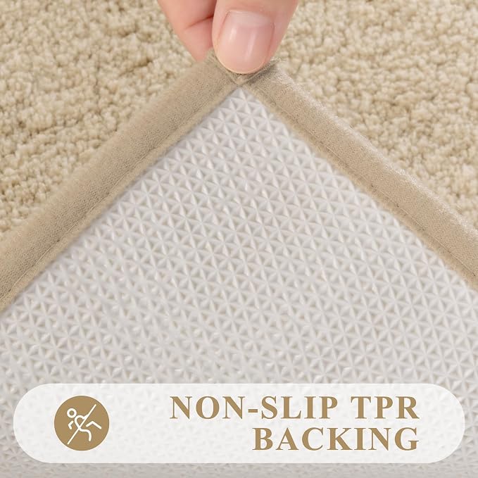 Pauwer Bathroom Rugs Sets 3 Piece Bathroom Shower Rugs with U-Shaped Contour Toilet Mat Absorbent Microfiber Plush Bath Mats Non Slip Bath Rug Machine Washable Shaggy Bath Mat Set, Beige