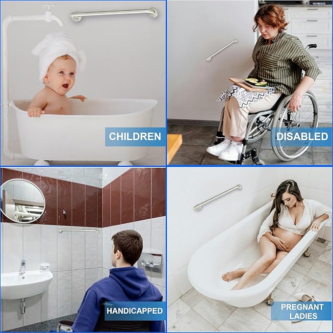 Grab Bar for Bathtub Shower - Stair Bed Toilet Bathroom / Stand Assist & Safety Handrail / 304 Stainless Steel / Knurled Grip / 18"