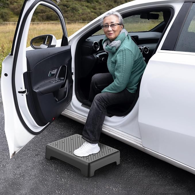 HBTower Mobility Step Stool for Adults & Seniors - Non-Slip Platform Indoor and Outdoor, Portable Riser, Safety Step for Car, Bedside, Office, Shower, Stairs - Black