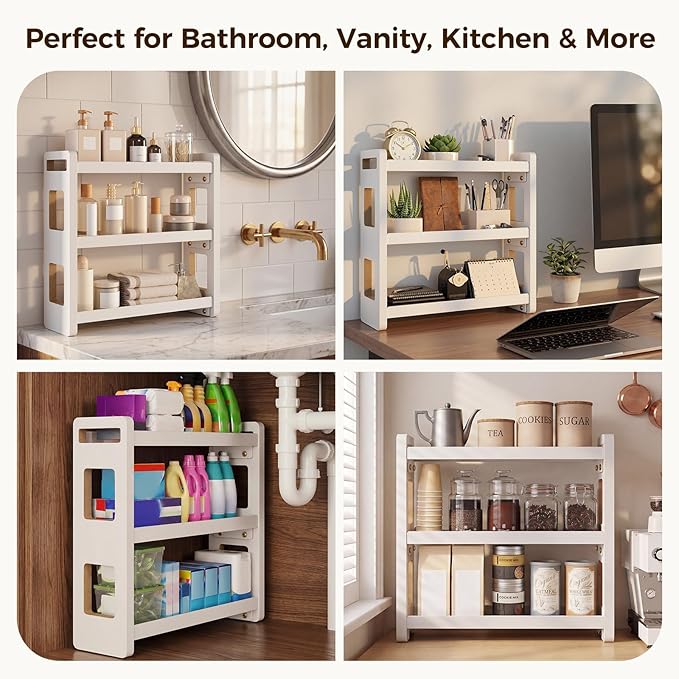 Bathroom Organizers And Storage,Bathroom Counter Organizer,Bathroom Counter Shelf,Bathroom Sink Organizer,Vanity Organizers,Vanity Storage,Makeup Organizer Countertop,Perfume Display(White 3 Tier)
