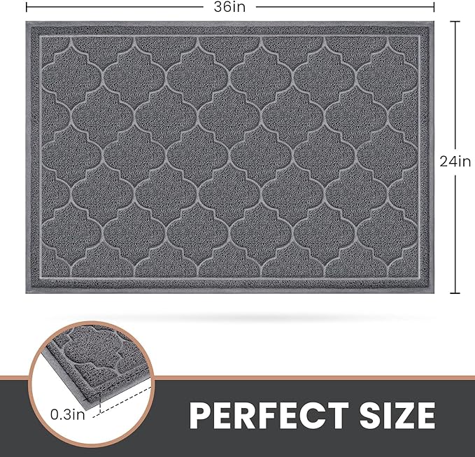 LuxStep Door Mat Large 24x36 Inch Indoor Outdoor Doormat, Non-Slip Low-Profile Design Floor Mat, Durable Trap Dirt and Dust Front Door Welcome Mat for Entryway,Patio,Garage, Grey