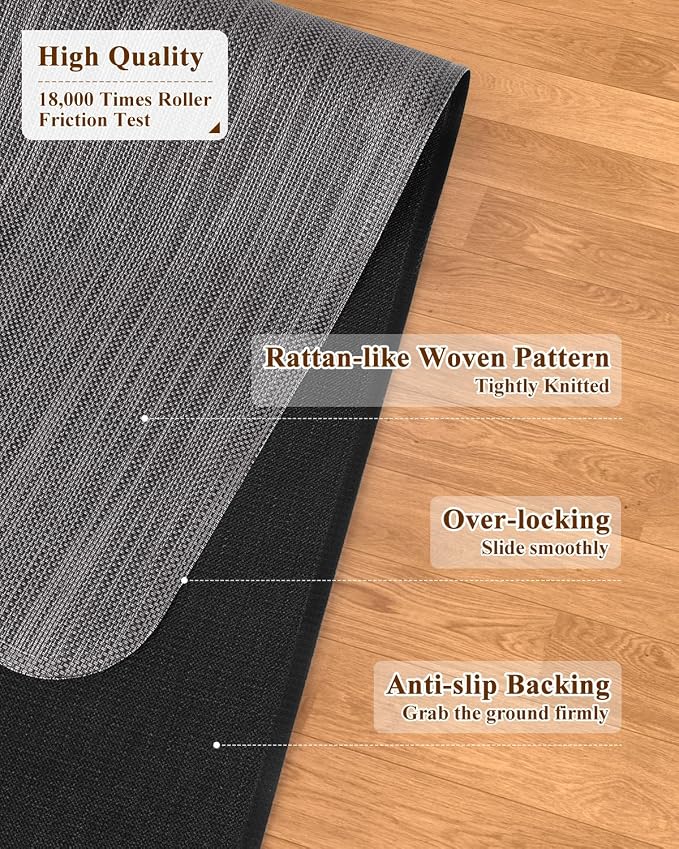 Soimeat Office Chair Mat for Hardwood Floor, 44.9" x 53.1" Non-Slip Desk Computer Chair Mat, PVC Floor Mat for Rolling Chair, Heavy Duty Wood/Tile Floor Protector Desk Rug for Home, Dark Grey