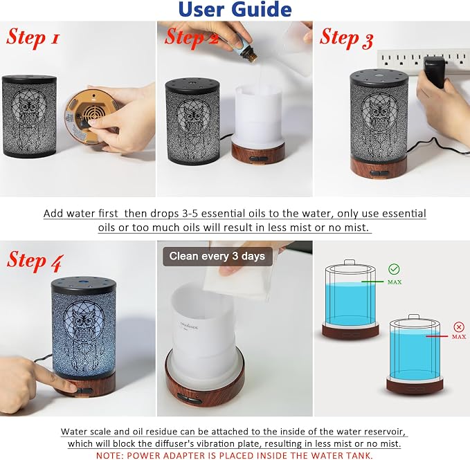 EQUSUPRO Essential Oil Diffuser 150ml Metal Aromatherapy Oil Diffuser Ultrasonic Cool Mist Diffuser with Auto Shut-Off Protection,7 Colors Changed LED for Home Office SPA Yoga (Owl)