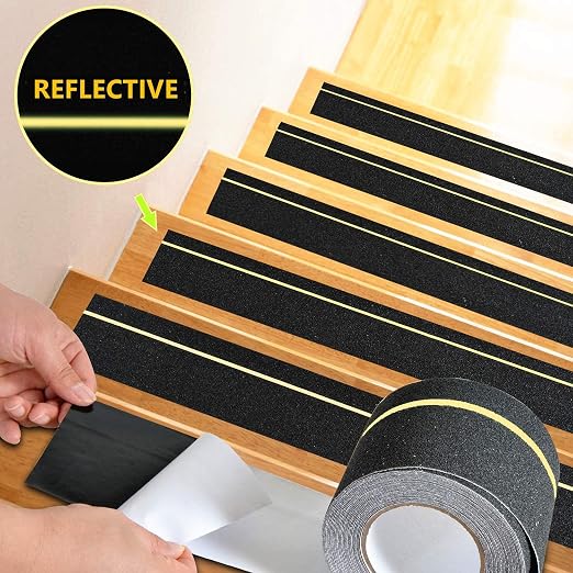 COSIMIXO 4" x 33FT Anti Slip Tape with Reflective Stripe,Premium Grip Tape Non Slip Stair Treads Tape,Non Skid Tape, High Traction Adhesive for Stairs Step Black/Yellow