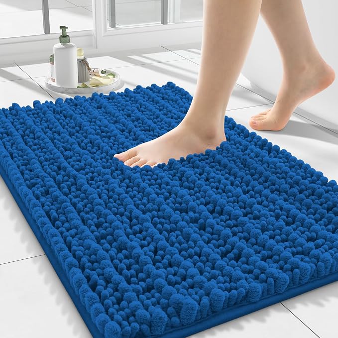 Smiry Bathroom Rugs Mat 24x16, Extra Soft Absorbent Chenille Bath Rugs, Non Slip Rubber Backing Machine Washable Quick Dry Bath Mats for Bathroom Floor, Tub, Shower, Home Accessories, Deep Navy Blue