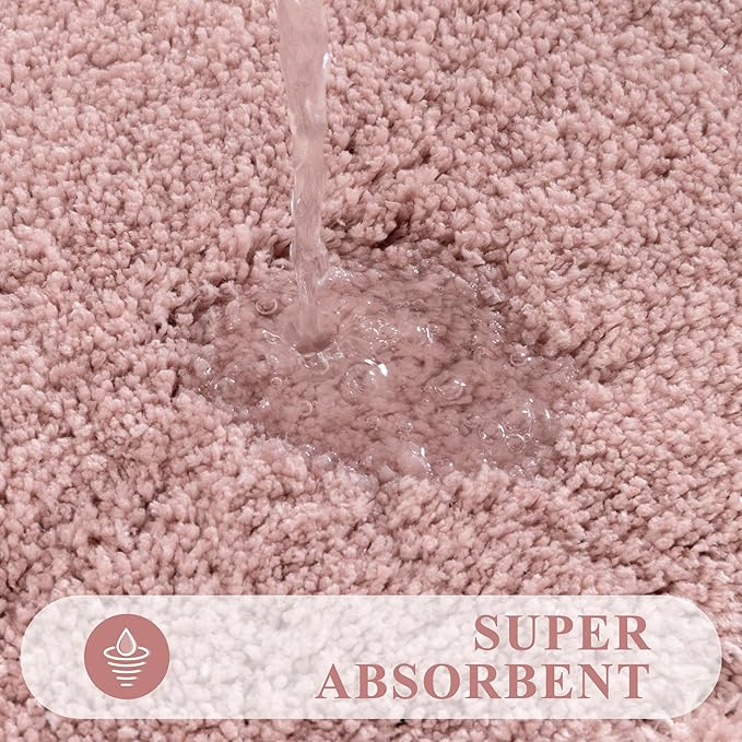 Pauwer Bathroom Rugs Sets 3 Piece Bathroom Shower Rugs with U-Shaped Contour Toilet Mat Absorbent Microfiber Plush Bath Mats Non Slip Bath Rug Machine Washable Shaggy Bath Mat Set, Dusty Pink