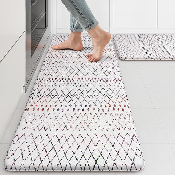 KIMODE Kitchen Mats 2PC Cushioned Anti Fatigue Boho Kitchen Rugs and Mats Non Slip Waterproof Kitchen Mats for Floor Comfort Foam Standing Desk Mat Colorful Laundry Room Rug for Home Decor Office Sink