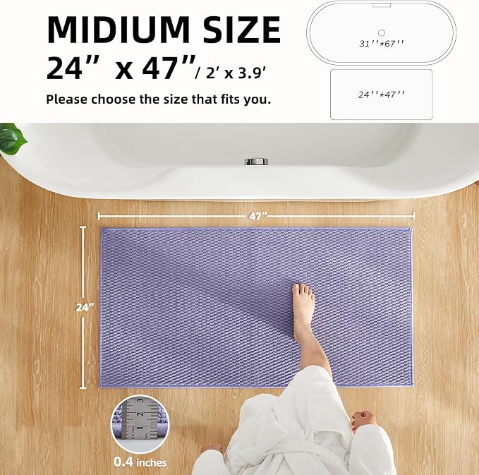 TYUU Bathroom Rugs Non Slip Washable, Super Absorbent Thin Bath Mat Quick Dry Low Pile Bathroom Rug, Lavender 24"x47"