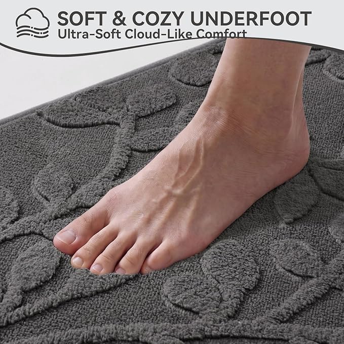 Bathroom Rugs Mat 16x24-2pc Quick Dry Absorbent Non Slip Bath Mat Bath Mats for Bathtub Mat Bathroom Carpet Fit Under Door Washable Floor Bath Rugs Grey