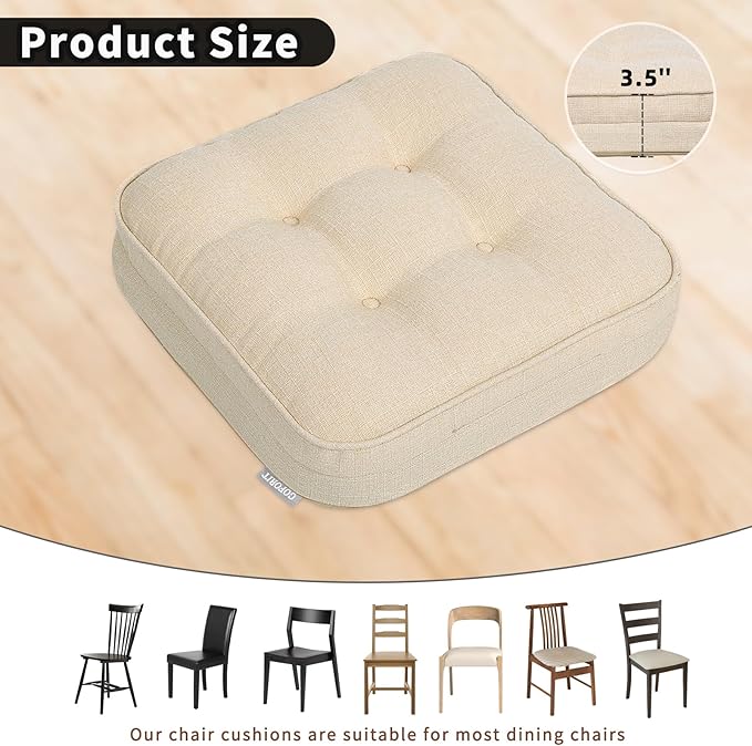 GOFORIT Chair Cushions Set of 2,Tufted Shredded Memory Foam Chair Pads, Non-Slip Seat Cushions with Removable Cover, 2 Pack,Beige