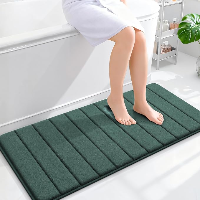OLANLY Memory Foam Long Bathroom Rugs Runner 44x20, Super Soft Absorbent Bath Mat, Quick Dry, Machine Washable Shower Rugs, Bathmat Carpet, Bathroom Home Decor Accessories, Blackish Green