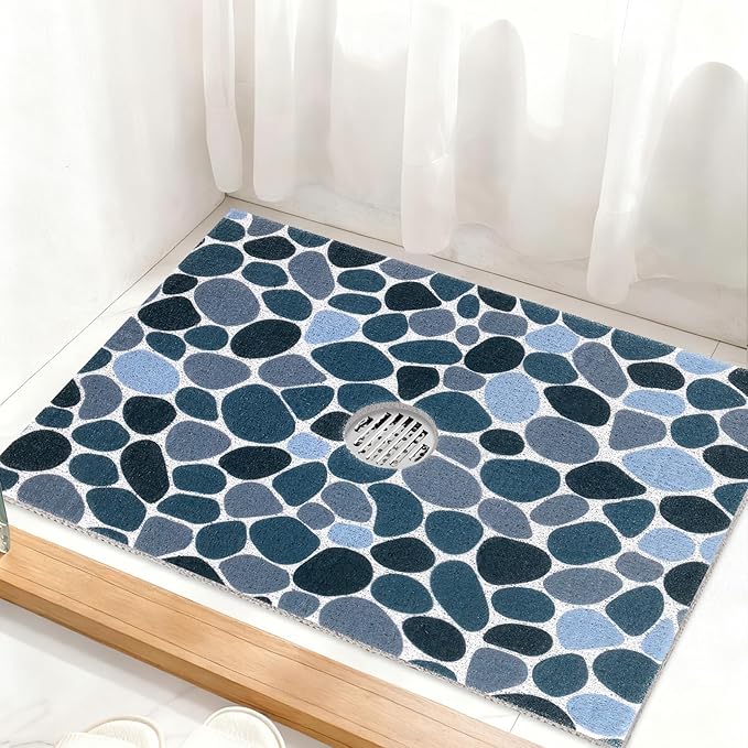 Square Shower Mat Non Slip: 32 x 24 Inch Extra Large Shower Mats with Drain Hole in Middle - PVC Loofah Anti Slip Shower Floor Matt for Inside Shower