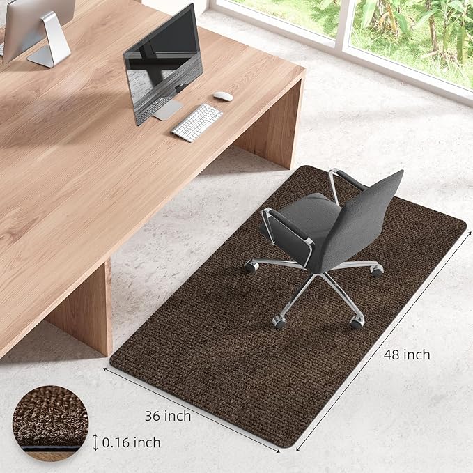 Office Chair Mat for Hardwood and Tile Floor, 48" x 36" Computer Desk Chair Mats, Anti-Slip Mat for Rolling Chair, Large Floor Protector for Home Office, Coffee Color