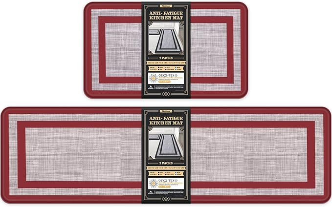 Mattitude Kitchen Mats Set of 2 Cushioned Rugs Anti-Fatigue Mats for Kitchen Floor,Waterproof Non-Slip Mats and Rugs Set for Office,Floor,Laundry 17.3"×29"+17.3"×59",Red