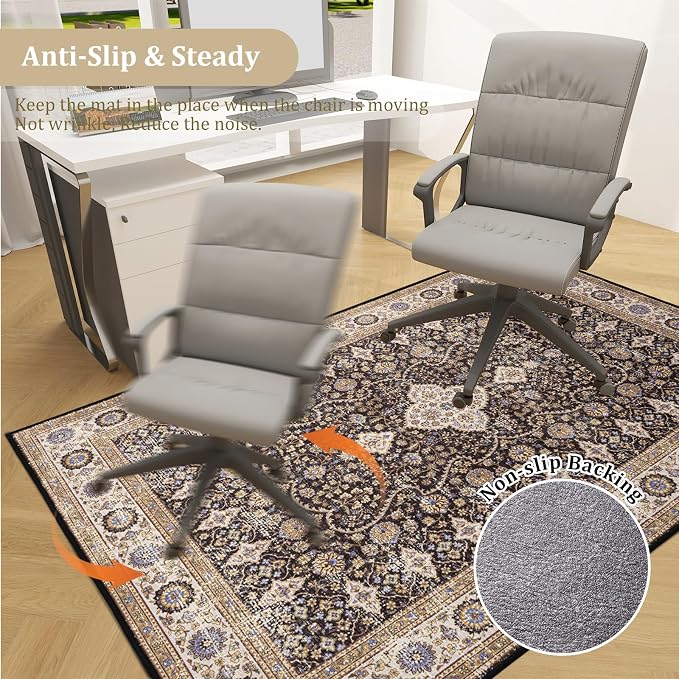 Office Chair Mat for Hardwood Floor, 72"x48" Easy Glide Computer Desk Mat Protector for Rolling Chair Under Desk Rug Nonslip Backing, Machine Wash, (Modern)