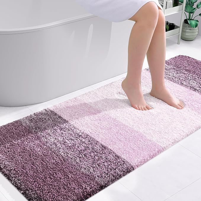 OLANLY Bathroom Runner Rugs Mat 59x24, Extra Soft Absorbent Microfiber Bath Rugs, Rubber Backing, Quick Dry, Washable Long Bath Mats for Bathroom Floor, Tub and Shower, Home Decor Accessories, Mauve