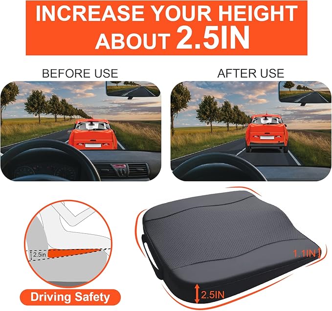 Lofty Aim Car Seat Cushion, Comfort Memory Foam Car Cushions for Driving - Sciatica & Lower Back Pain Relief, Driver Seat Pillow for Auto, Office Chair, Wheelchair - Classic Black