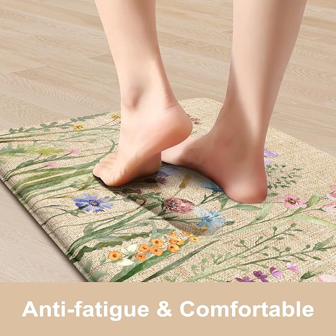 KIMODE Anti Fatigue Kitchen Mat, Cushioned Farmhouse Kitchen Runner, Non Slip Waterproof Kitchen Mat for Floor, Memory Foam Standing Desk Mat for Laundry, Office, Sink Brown 17.3"x59"