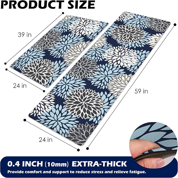 Cushioned Anti-Fatigue Kitchen Mats for Floor – Non-Slip Waterproof Memory Foam Runner, Extra Wide & Long, Comfortable Standing Mat for Kitchen, Sink, Office, Laundry, Navy Blue