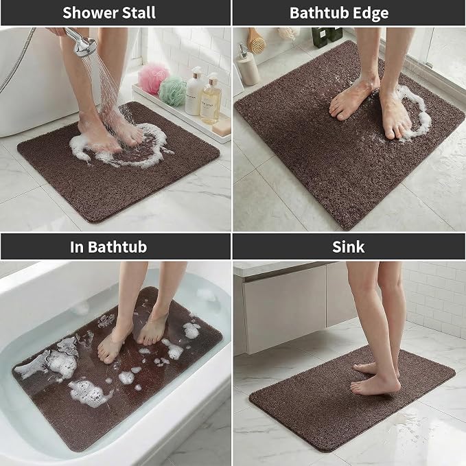 Shower Mat Non Slip, 16 x 24 Inch, Brown Shower Mats for Inside Shower, Soft PVC Loofah Bath Mats for Tub, Quick Drying Easy Cleaning Bathroom Stall Floor Mat Without Suction Cup