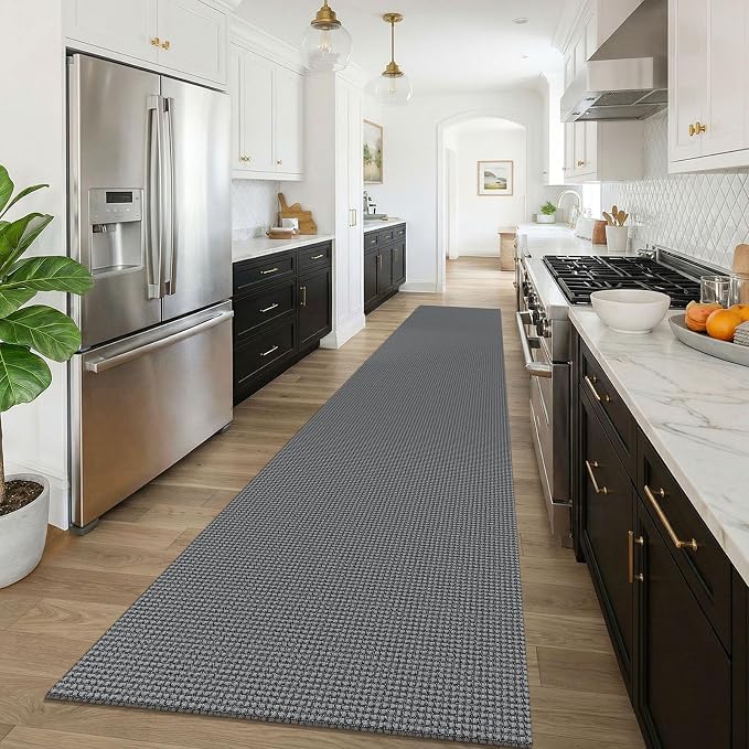 KOZYFLY 3x16 Runners Rugs for Hallway, Extra Long Washable Runner Rug, Non Slip Rubber Backed Kitchen Runner, Cotton Entryway Rug, Floor Carpet for Entry, Aisle, Hall, Grey/Dark Grey