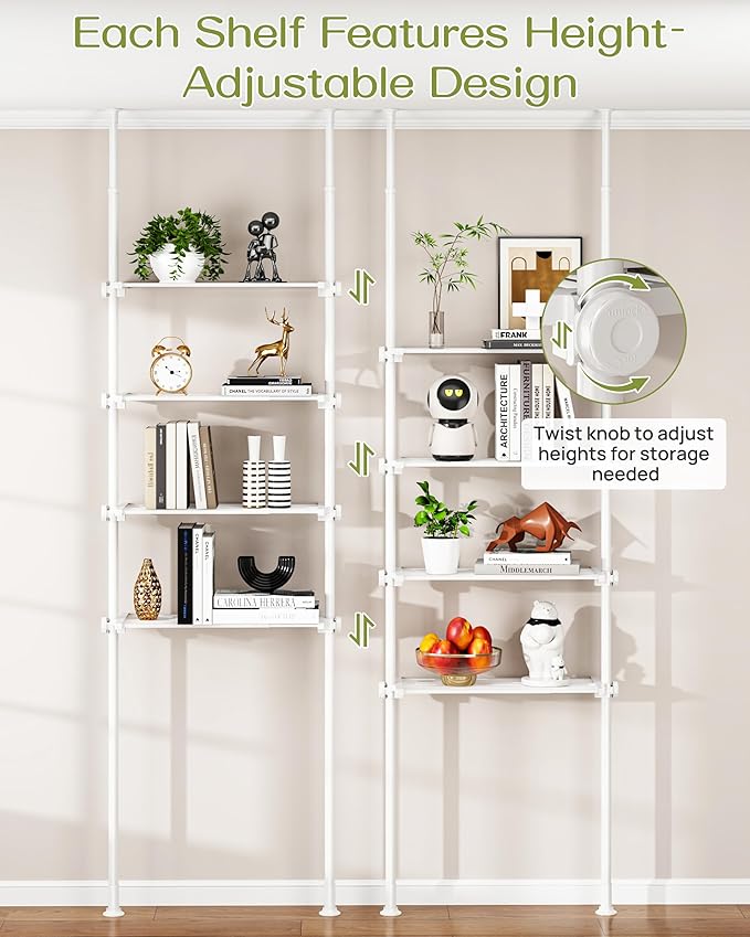 ALLZONE Adjustable Over The Toilet Storage Shelf, 4-Tier Ample Bathroom Organizer and Storage, Tension Mounted Above Toilet Storages Cabinet for Versatility, Fits 66-113 Inch Heights, White