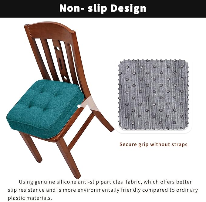 GOFORIT Memory Foam Cushion，Square Seat Cushions for Dining Chairs,Non-Slip Chair Pads with Removable Cover, 16'' x 16'',4 Pack,Blue