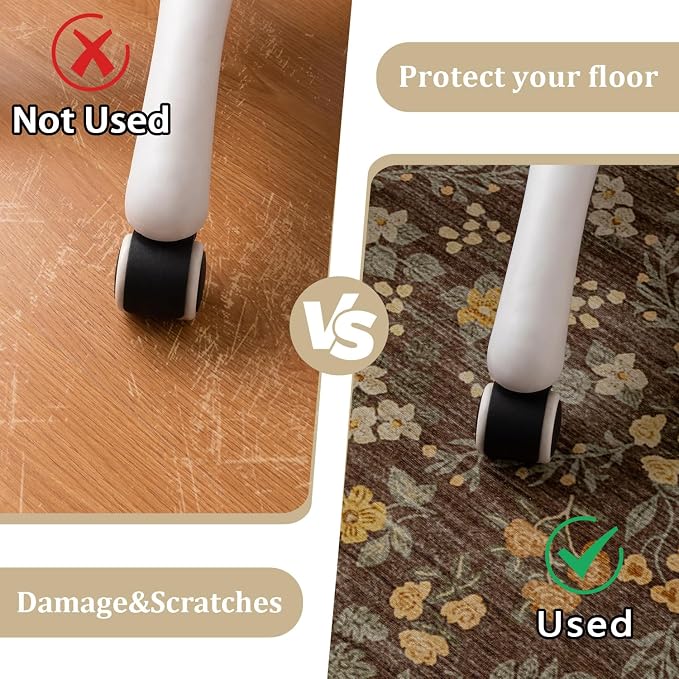 chakme Office Chair Mat for Hardwood Floor, 60"x45" Easy Glide Computer Desk Mat Protector for Rolling Chair Under Desk Rug Nonslip Backing, Machine Wash, (Floral)